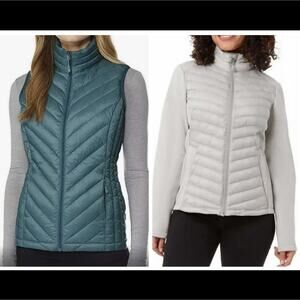 32° Degrees Heat Packable Quilted Puffer Gray Coat AND Green Vest Women's M